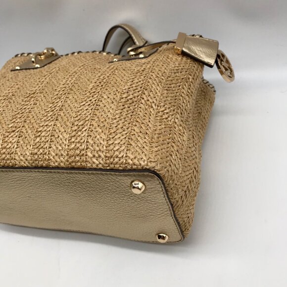 Michael Kors Khaki Straw Rosalie Convertible Satchel Bag - Picture 6 of 10